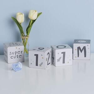 Primitives by Kathy Baby Boy Milestone Blocks Galaxy Blue and Gray Set of 4 NEW